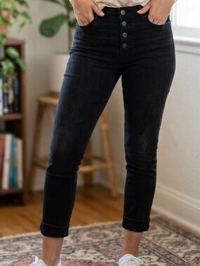 Lucky Brand Bridgette Skinny Cropped Button Fly Jeans Black 4 / 27